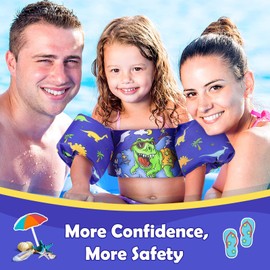 MoKo Swim Arm Band for Kids 20-50lbs, Toddler Swim Vest Cute Cartoon Swimming Wings Pool Floats Sleeve Children Water Sports Learning Swim Training Equipment, Blue & Surfing Dinosaur