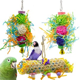 HUIRUMM Bird Chewing and Foraging Shredder Toy - 3 PCS Colorful Hanging Toys for Parrots, Macaws, Parakeets, Cockatiel, Budgie, Finches and Lovebirds - Pet Bird Cage Accessories