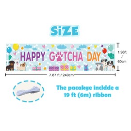 Dogs Happy Gotcha Day Banner 7.8 x 1.9 ft, Pet Adoption Anniversary Party Decoration, Dog Puppy Birthday Photography Background, Dog Rescue Decoration