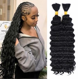 Deep Wave Bulk Hair For Braiding Hair 24inch 160g Wet And Wavy No Weft Quality Synthetic Hair Braiding Extensions For Boho Braids Natural Black 2 Bundles/Pack