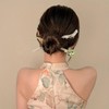 Flower Decorated Hair Pin (4pcs/set), Jadeite Hairpin, Heatless Styling Tool