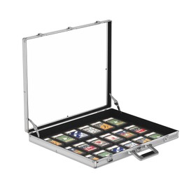 Portable Trade Show Display Case, 24''x20'' Aluminum Card Show Display Case with Lock, Table Top Sports Card Showcase with Clear Acrylic Glass for Jewelry, Trading Cards, Collectibles, Pastry Shows