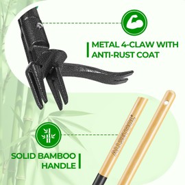 Weed Puller Tool with 2 Weed Eject Feature, 43.7in Stand Up Dandelion Remover Tool, Bamboo Handle & Metal 4 Claw with Foot Pedal