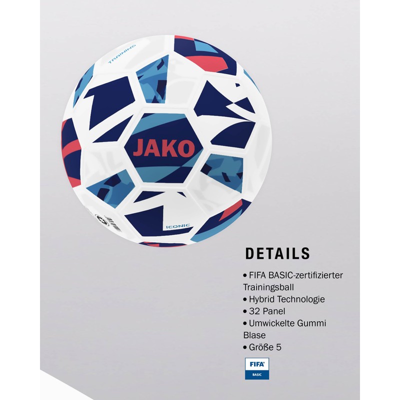 JAKO Trainingsball Iconic, weiß/Navy/Coral, 5