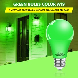 Wiyifada 2 Pack A19 LED Green Light Bulbs,120V E26 Christmas Green LED Lights 9W Replace up to 100W,Dimmable Colored Light Bulbs for St. Patrick's Day, Porch Light, Party Decoration, Holiday Lighting