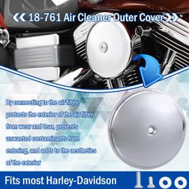 18-760 Air Cleaner Outer Cover for Billet Sucker and Big Sucker Stage, Chrome Cover Compatible with Most Harley Davidson Models
