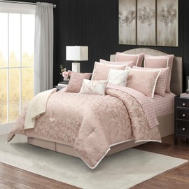 Stratford Park Blush Paisley Comforter Set Queen Size, 14 Piece, Jacquard Bedding Sets & Collections,1 Flat Sheet,1 Fitted Sheet, Pillow Shams Bedskirt
