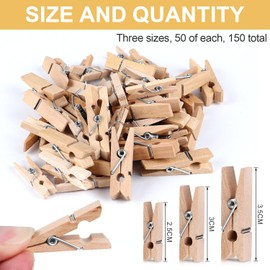 BELLALICHT Pack of 150 Mini Wooden Pegs, 2.5/3/3.5 cm Wooden Pegs, Small, Decorative Clips, Small Wooden Clips, Natural Decorative Clips for DIY, Crafts, Hanging Photos, Postcards, Letters (Log
