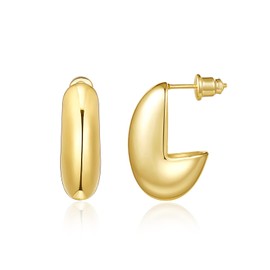 KissYan Chunky Gold Hoop Earrings for Women, 14K Gold Plated Lightweight Hollow Open Hoops Thick Teardrop Earrings Sterling Silver Post Fashion Jewelry Gifts(Style5-Gold)