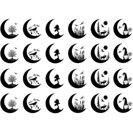Captive Decals Crescent Moon Scenes 24 pcs 1" Black Fused Glass Decals