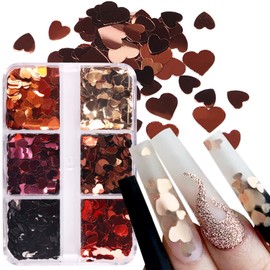 6 Grids 3D Heart Nail Glitter Sequins Valentine's Day Nail Art Stickers Love Nail Decals Holographic Laser Heart Nail Designs Red Black Rose Gold Heart Glitter for Acrylic Nails Decorations