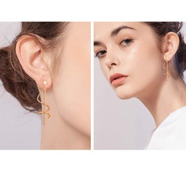 EleQueen Women's 925 Sterling Silver Star Spiral Twisted Long Dangle Earrings Rose Gold for Women, Valentine's Day/Mother's Day/Christmas Jewerly Gift for Wife/Mom