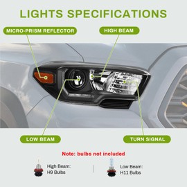 AUTOSAVER88 Headlights Assembly with LED DRL Compatible with 2016 2017 2018 2019 2020 2021 2022 Tacoma Pickup Headlamp Pair Replacement Black Housing Amber Reflector Clear Lens