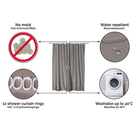 ZOLLNER Shower Curtain, 180 x 200 cm, Anti-Mould, Taupe