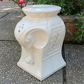 Maykoosh Eclectic Escape Elephant Ceramic Garden Stool - 18" H x 14" W x 11" L, Antique White Glaze for Outdoor or Indoor Decor