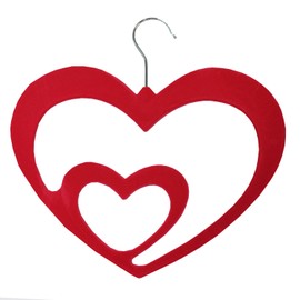 JVL Love Heart Thin Velvet Touch Space Saving Non-Slip Scarf Hangers, Hot Pink, Pack of 5