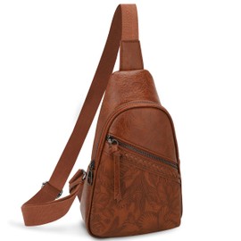 ALYSSA Large Sling Bag for Women Faux Leather Crossbody Fanny Pack Purse Backpack Trendy Cross Body Purses, Hibiscus