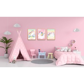 WIETRE® Set of 3 Unicorn Pictures Nursery Baby Room Decoration Picture Girls Pink Poster DIN A4 Unicorn Unicorns Gift Animals Animal Poster Girls Rainbow Decoration - without Frame