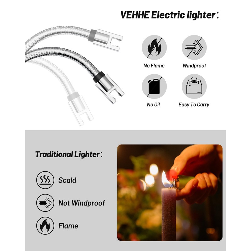 VEHHE USB Lighter, Candle Electric Lighter with Safety Lock Rechargeable