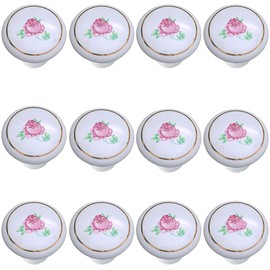 Tverghvad Ceramic Hand Painted Drawer Knobs, [12 Pack] Vintage Flower Painted Dresser Knobs, Antique Kitchen Cabinet Knobs and Pulls (Rose, 12 Pieces)