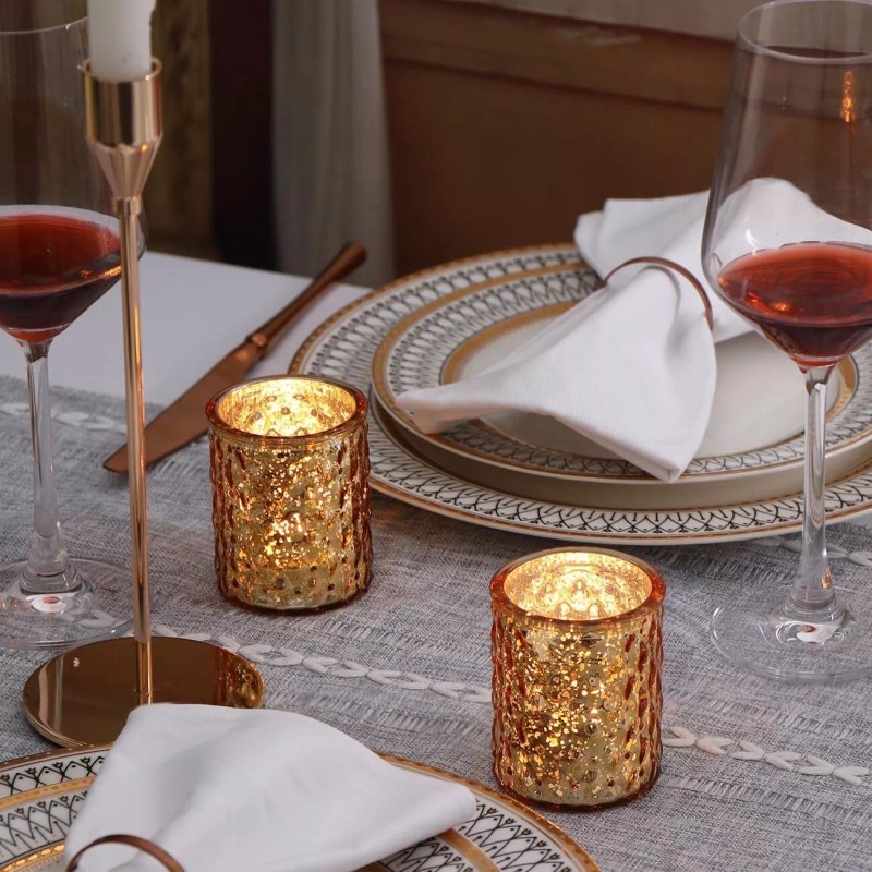 NITIME 12pcs Gold Votive Candle Holders for Table Centerpiece Mercury