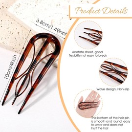 2Pcs Colorful French Hair Pin U Shaped No Slip Three Prong Style Hair Fork Hair Bun Holder Hair Accessory for Women