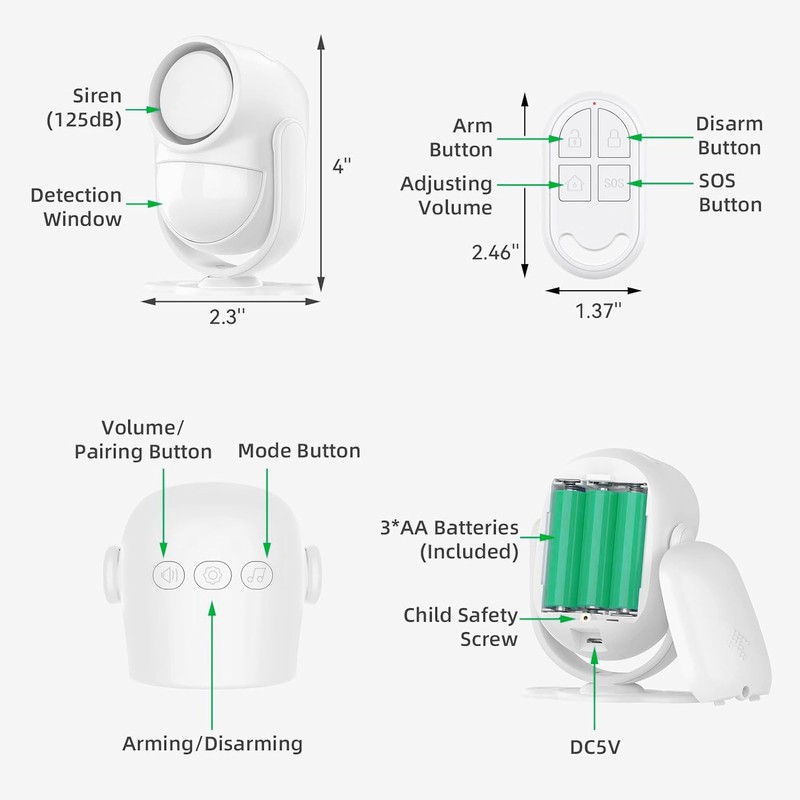 Luckydeer 125dB Loud Motion Sensor Alarm with 328ft Remote Control(40ft