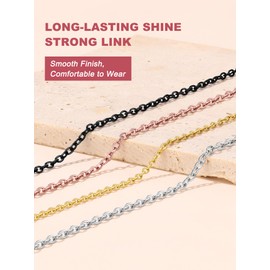 FOCALOOK Rose Gold Stainless Steel Necklace 2mm 18Inch Round Rolo Cable Chain for Women