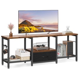 Casaottima 47" TV Stand with Open Storage Shelves up to 55 Inch TVs, Entertainment Center with Fabric Drawers, TV Console Table with Soundbar Shelf TV Stand for Living Room Bedroom, Vintage and Black