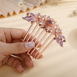 Aimimier Vintage Flower Crystal Hair Side Combs Elegant Long Teeth Hair Pins Wedding Bridal Hair Accessories Prom Party Hair Jewelry for Women and Girls(Purple)