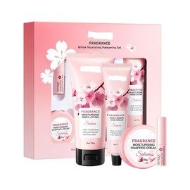 KUIRUNRX® Geschenk Set für Frauen, Sakura Körperpflegesets mit Bodylotion, Handcreme, Lippenbalsam, Creme für Rissige Haut, Sakura Feuchtigkeit Pflegeset Damen, 4 Stück