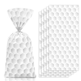 JarThenaAMCS 100Pcs Golf Cellophane Treat Bags with Twist Ties White Golf Ball Plastic Gift Bags Candy Goodie Bags for Sport Party Snack Cookie Packing