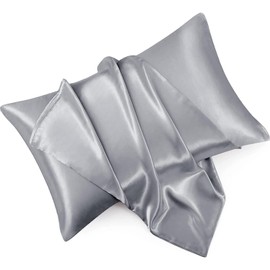 Yorkshire Bedding Grey Satin Pillow Cases 4 Pack for Hair and Skin Standard Size Satin Pillowcases with Envelope Closure (50x75cm)