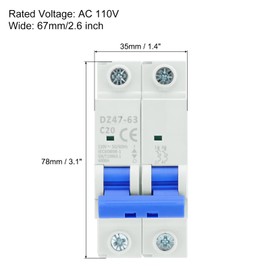 uxcell 4pcs Miniature Circuit Breaker 2P 20A AC 110V DZ47-63 DIN Rail Mount Disconnect Switch Circuit Breaker Protection Thermal Magnetic Trip Short Circuit Protection Overload Blue