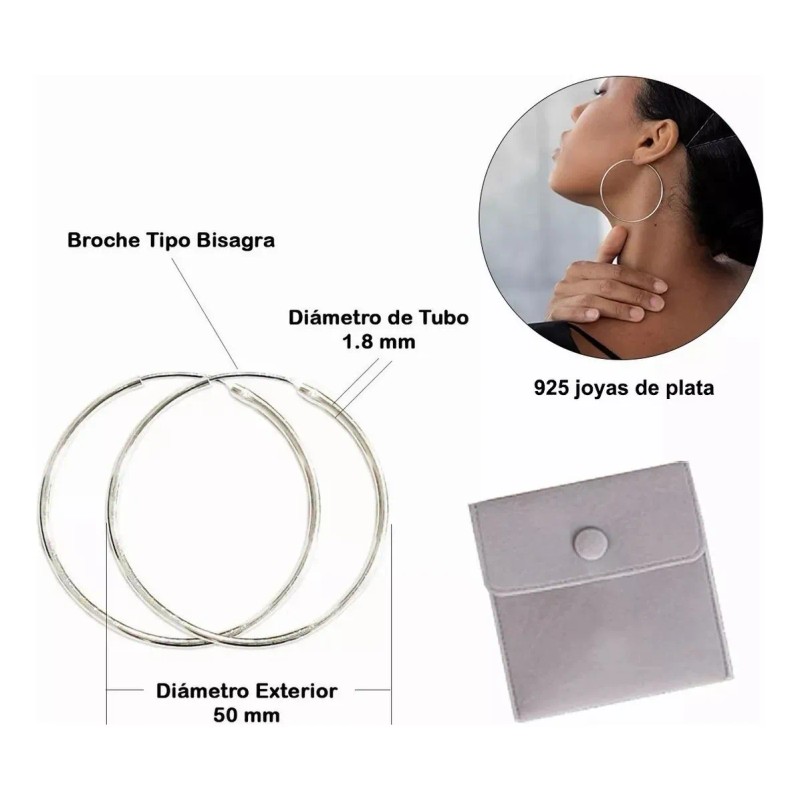 Aretes Arracada Redonda De Plata 925 +bolsa De Tela