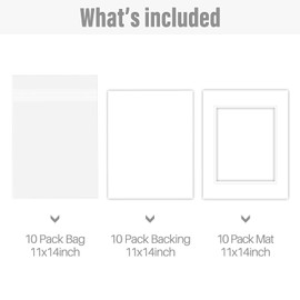 Golden State Art, Double Picture Mats with White Core Bevel Cut for 8X10 Photo Pictures (Mats, Backing, Clear Bags Included), White Over White, 11x14-10 Pack (Double Mat)