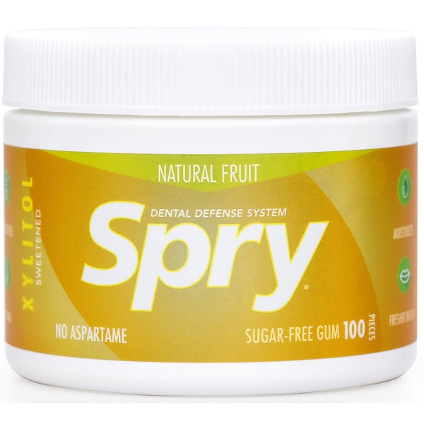 Spry Fresh Natural Xylitol Chewing Gum Dental Defense System Aspartame-Free Sugar Free Gum (Fresh Fruit, 100 Count - Pack of 1)