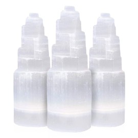 SALT 84 Selenite Crystal Tower 10cm Tall, Hand Crafted Moroccan Crystals Tower Stone for Healing & Meditation, Ideal for Gift & Home Decor, Pack of 3