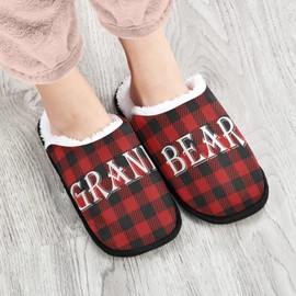 Red Black Buffalo Plaid House Spa Slippers Grand Bear Home Slippers Memory Foam Closed Toe Slipper Non Slip for Hotel Bedroom Travel Womens Mens Shoes L