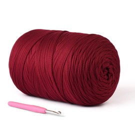 (800g/228yds) T Shirt Yarn, Soft Tshirt Crochet Yarn for Crafts and DIY Knitting Crocheting Cloth/Bag/Basket/Coaster, 100% Polyeste Elastic Fabric Chunky Thick Yarn for Crocheting (Burgundy)