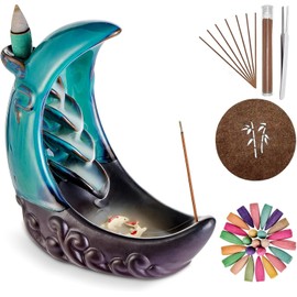 Boffett Räucherstäbchenhalter, Rückfluss räuchergefäß Keramik, mit 100 Rückfluss Räucherkegel+ 30 Räucherstäbchen+1 Pinzette+1 mat (M-03)