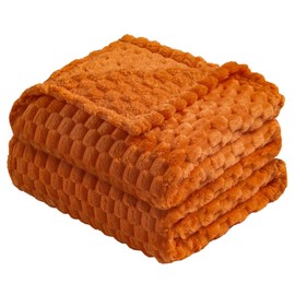 Vessia Flannel Fleece Twin Size Blanket(60x80 inch), 3D Jacquard Burnt Orange Fuzzy and Warm Blanket for Couch,Sofa, 300GSM Super Soft Touch Cozy Lightweight Bed Decor for All-Season Home Decor