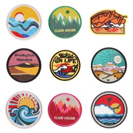 9 Pieces Landscape Themed Patches, Round Patches, Embroidered Patches, Suitable for Jeans, Jackets, Hats, Backpacks