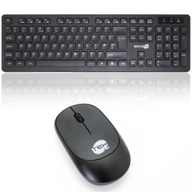 Simpletek - Kit Maus & Tastatur Schwarz Wireless 2.4G UK Layout | Englische Tastatur QWERTY | Numerische Tastatur Ergonomische Maus 3 Tasten USB-Empfänger