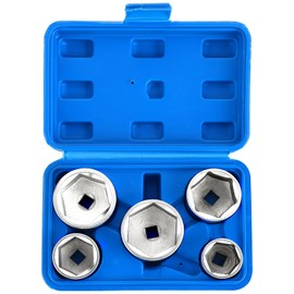 DASBET 5PCS Oil Filter Cap Wrench Socket Set 3/8" Drive Low Profile Oil Filter Socket Set Oil Filter Cap Removal Tool Set 24mm 27mm, 32mm, 36mm, 38mm