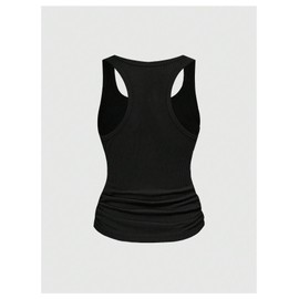 Floerns Women's Y2k Tank Top Sleeveless Square Neck Ribbed Ruched Side Rivet Grunge Vest Going Out Camisole Black Large