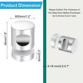 sourcing map Glass Door Handles, Round Sliding Shower Doors Knob Single Side Pull Handles with Screw Hardware Replacement Parts for 6-18mm Bathroom Glass Door（Silver Tone，Column Type）