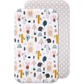 Lovely Hippo 2 x Fitted Sheets 50 x 83 cm, 100% Cotton, Compatible Fitted Sheets 50 x 83 cm, Set 2 x (Forest Animals, 50 x 83 cm)