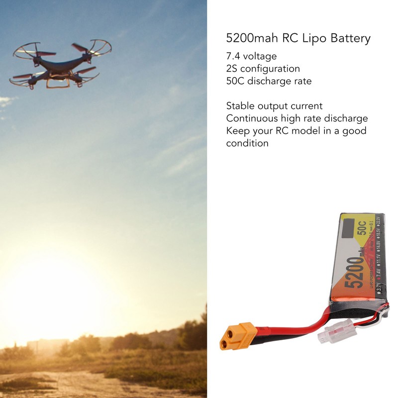 5200mah Lipo Battery 50C Discharge Rate 7.4V 2S RC Vehicles