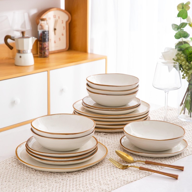 AmorArc Ceramic Dinnerware Sets,Handmade Reactive Glaze Stoneware Plates and Bowls